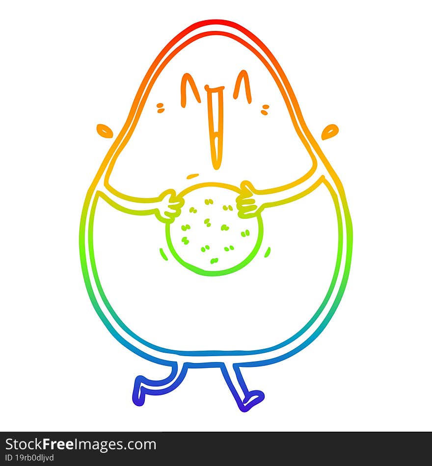 rainbow gradient line drawing of a happy cartoon avocado laughing