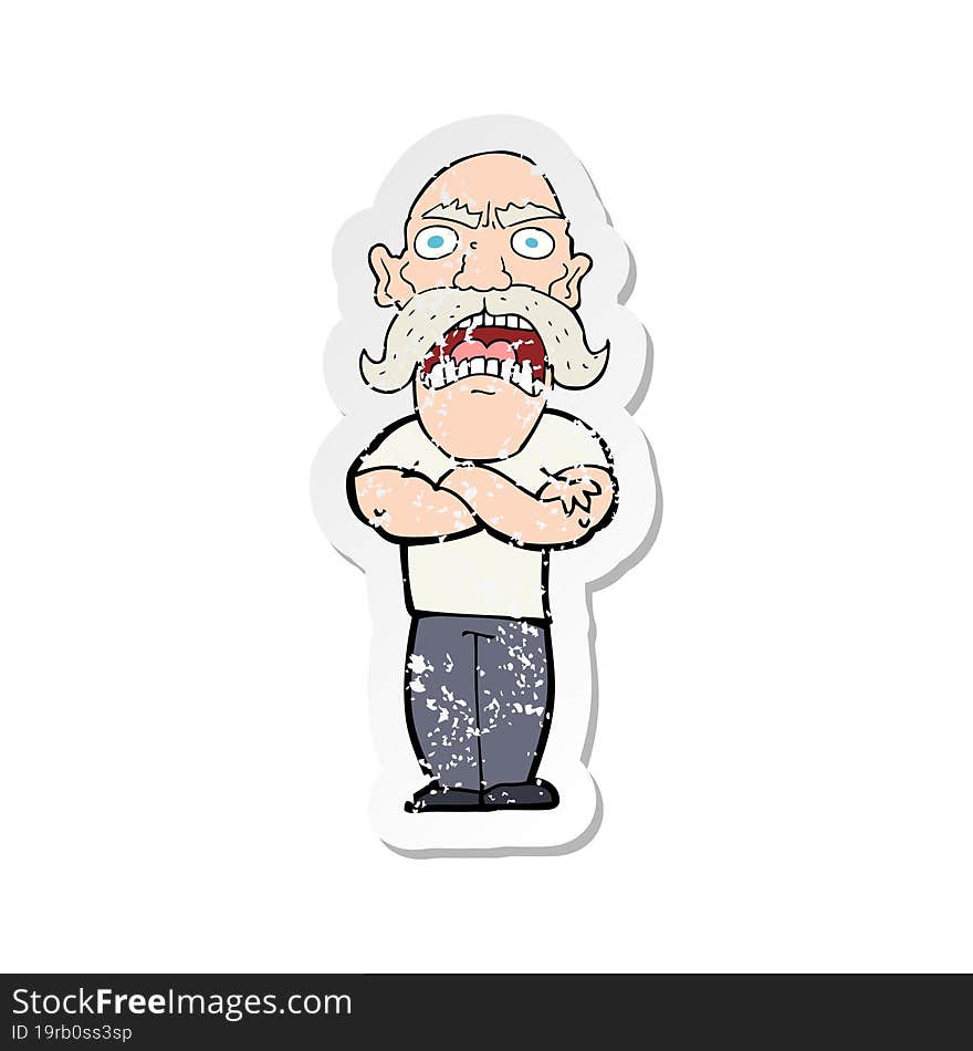 retro distressed sticker of a cartoon angry man