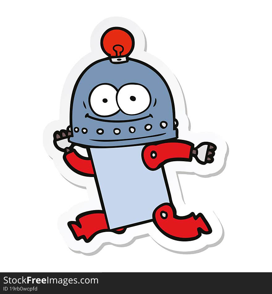 Sticker Of A Happy Carton Robot With Light Bulb