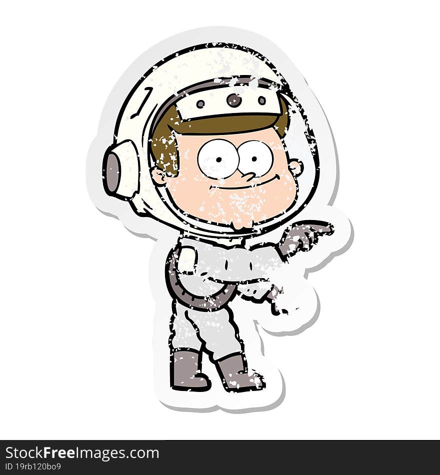 Distressed Sticker Of A Happy Astronaut Cartoon