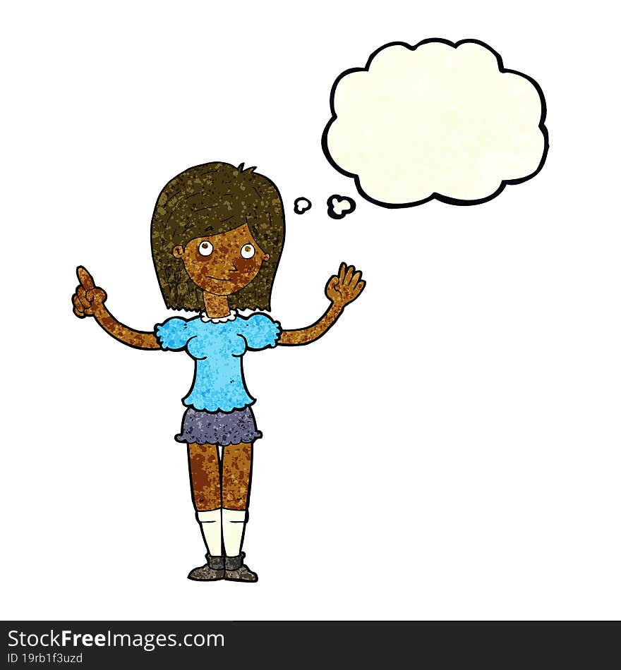 cartoon woman explaining idea with thought bubble