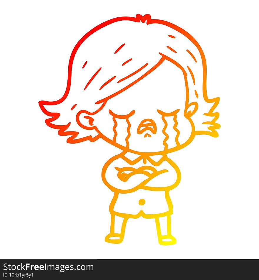 Warm Gradient Line Drawing Cartoon Girl Crying