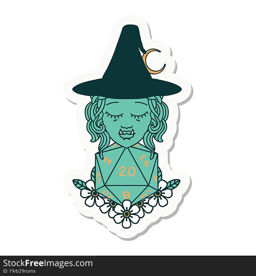 Half Orc Wizard With Natural Twenty Dice Roll Sticker