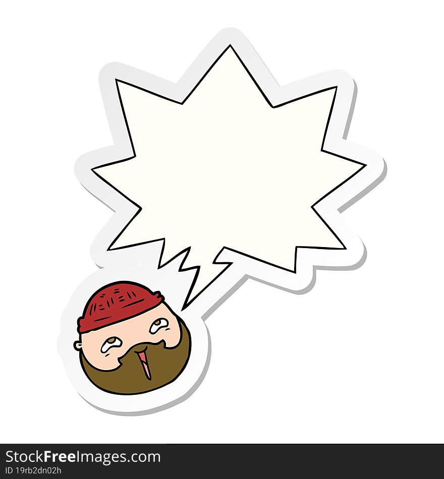 cartoon male face with beard with speech bubble sticker. cartoon male face with beard with speech bubble sticker