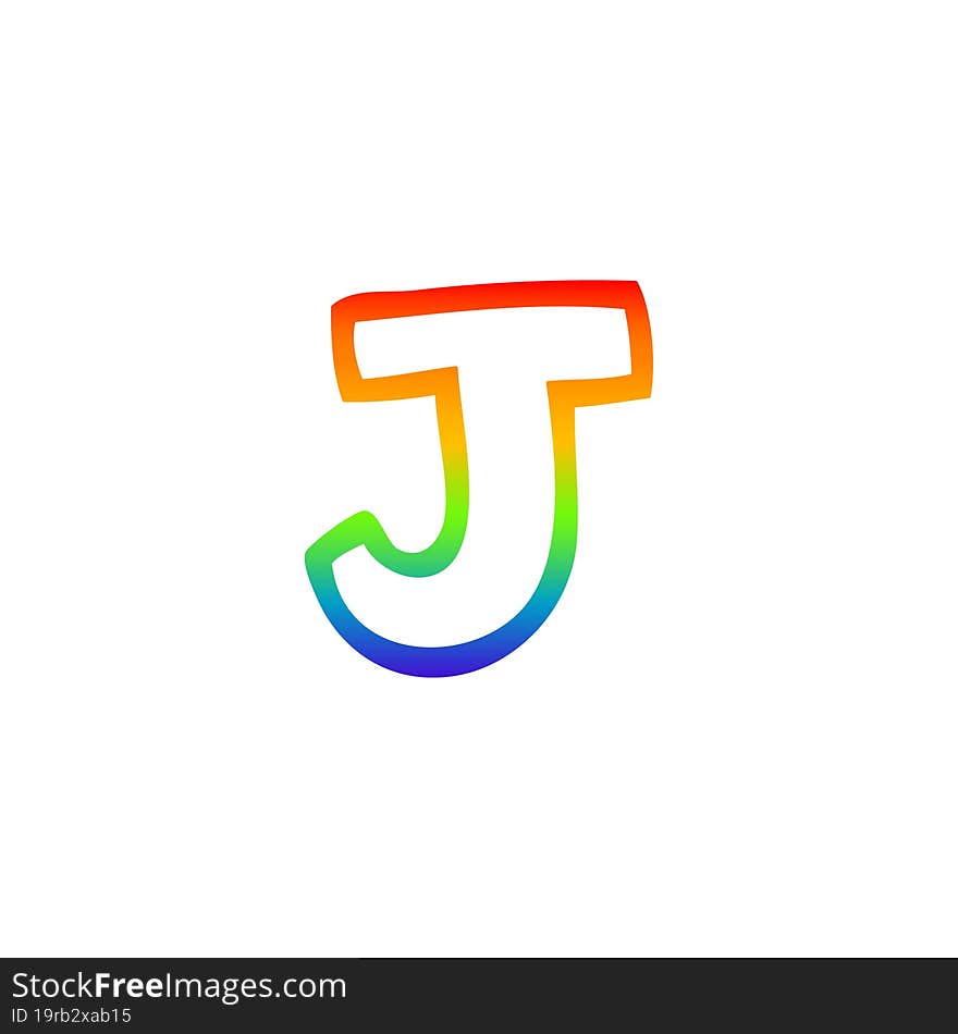 rainbow gradient line drawing of a cartoon letter j