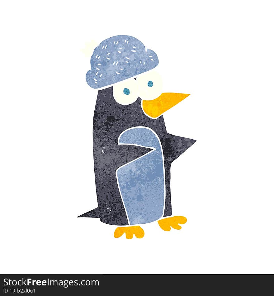 freehand retro cartoon penguin