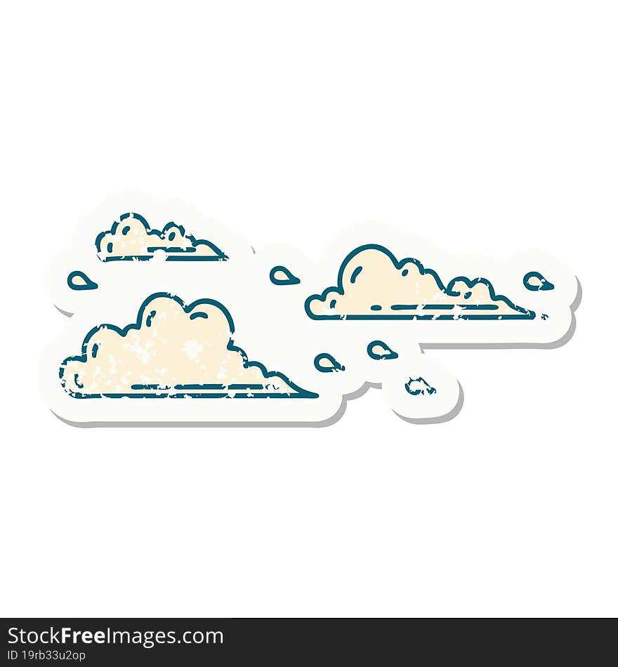 grunge sticker of tattoo style floating clouds