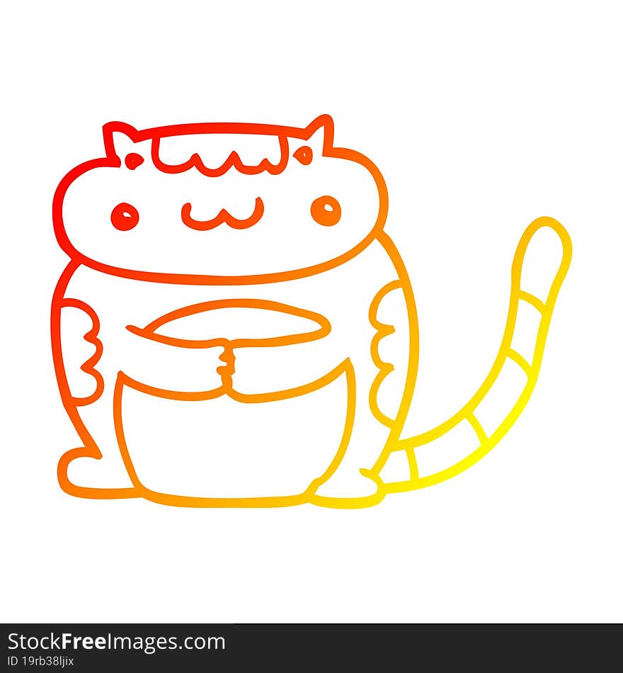 warm gradient line drawing of a cute cartoon cat