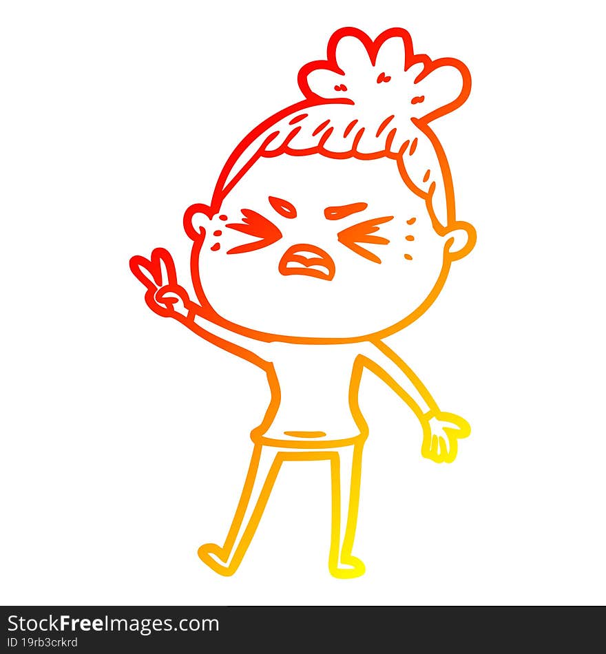 warm gradient line drawing cartoon angry woman