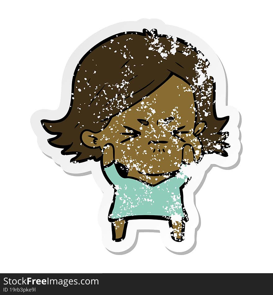 distressed sticker of a cartoon angry woman