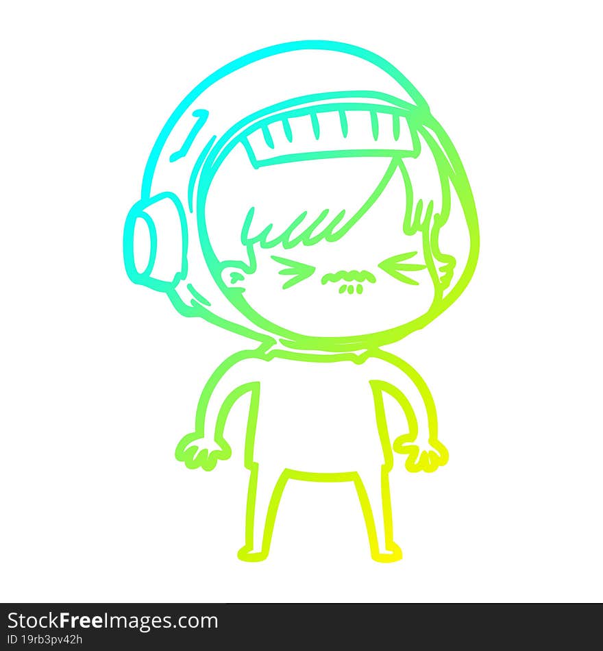 cold gradient line drawing cartoon astronaut woman