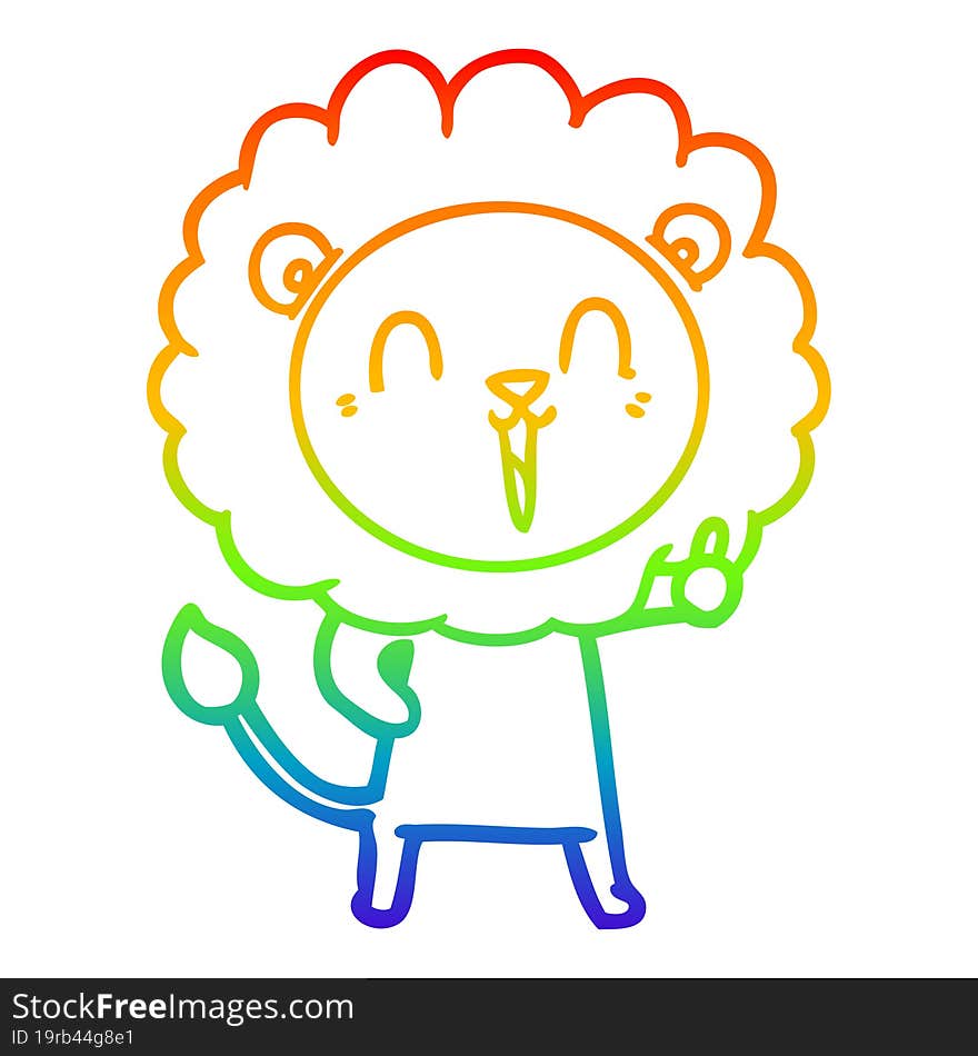 rainbow gradient line drawing of a laughing lion cartoon