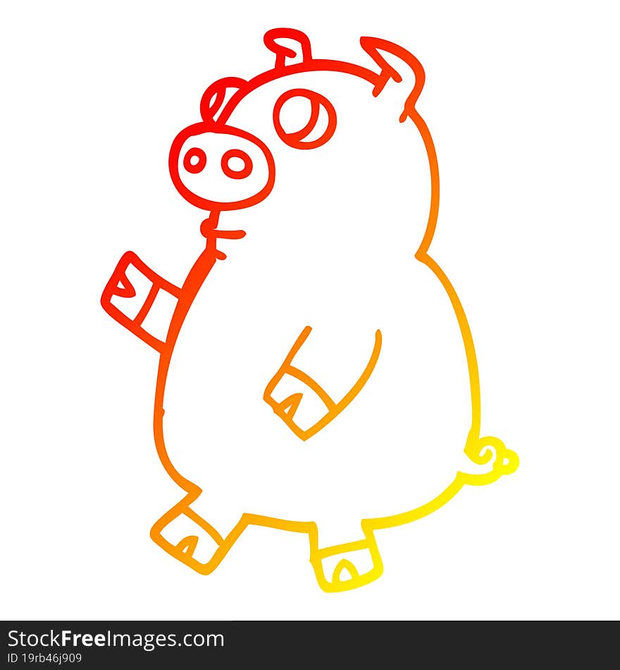 Warm Gradient Line Drawing Cartoon Funny Pig