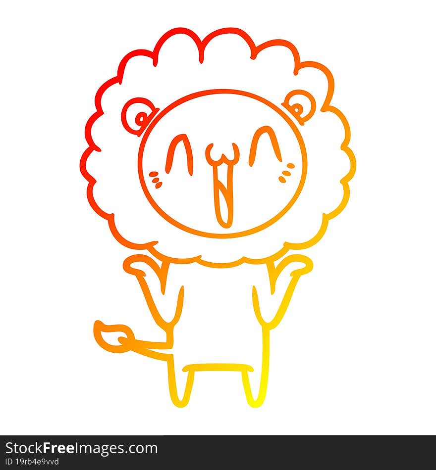 warm gradient line drawing happy cartoon lion