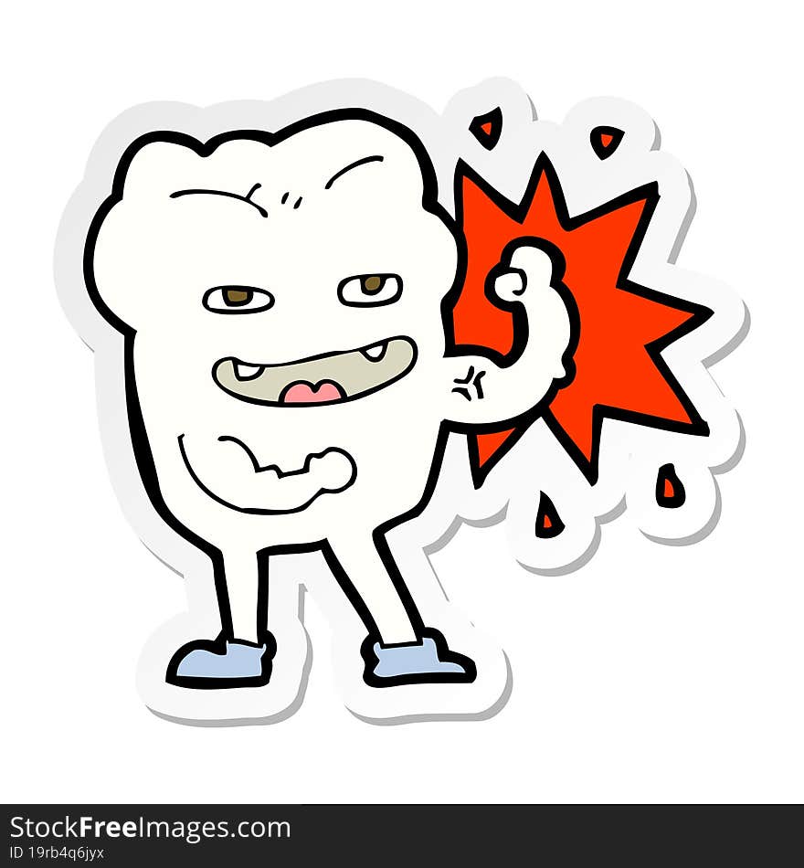 sticker of a cartoon strong healthy tooth