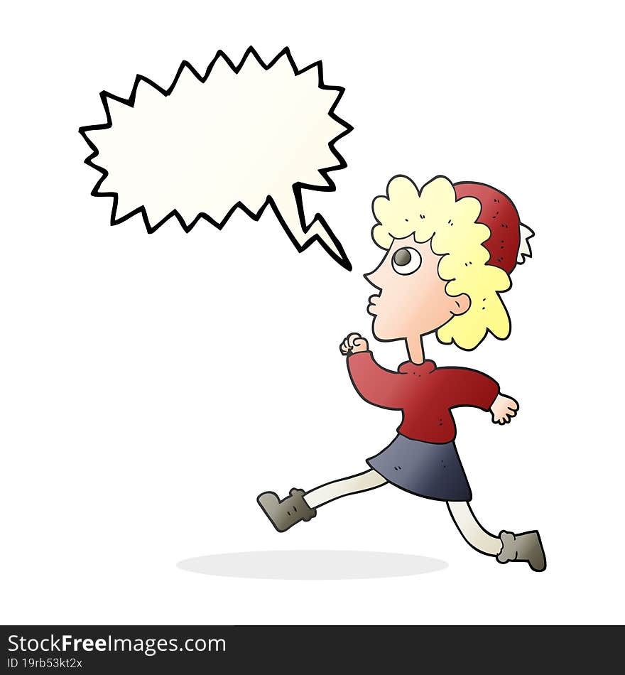 Speech Bubble Cartoon Running Woman