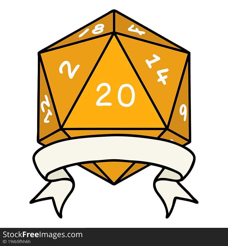 Retro Tattoo Style natural 20 critical hit D20 dice roll. Retro Tattoo Style natural 20 critical hit D20 dice roll