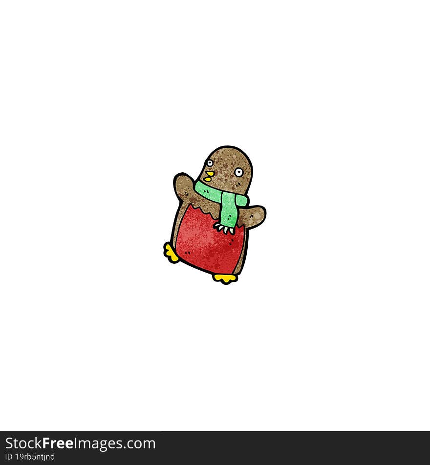 cartoon christmas robin in scarf