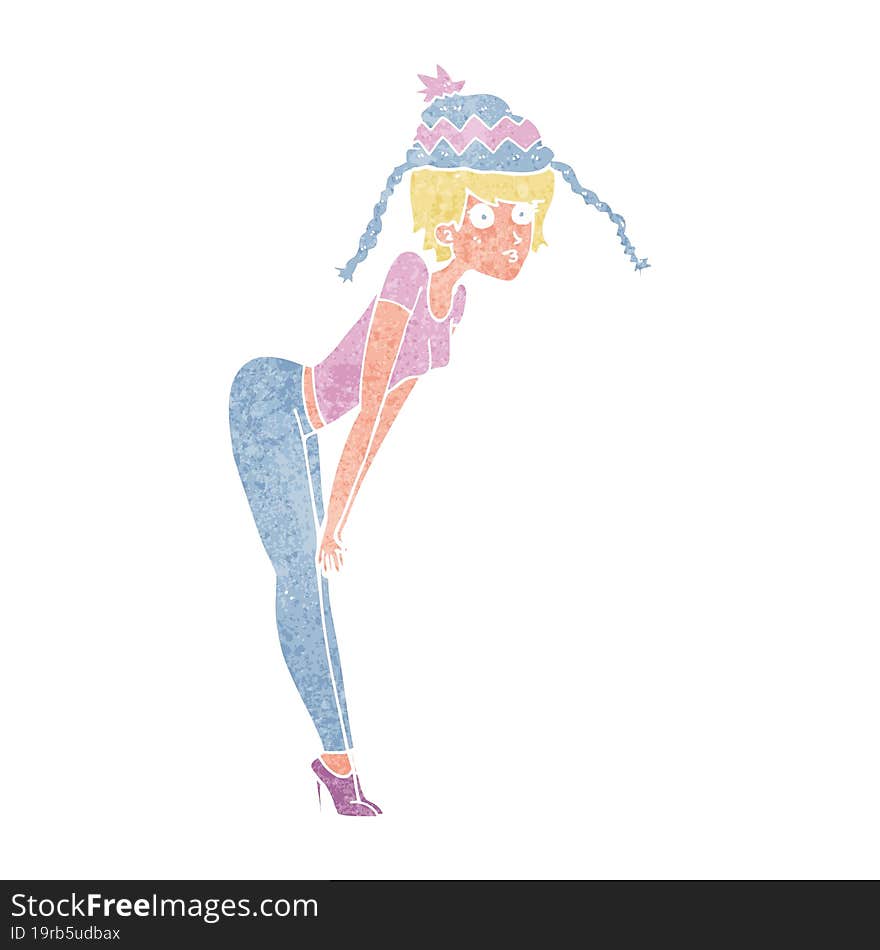 cartoon woman wearing winter hat