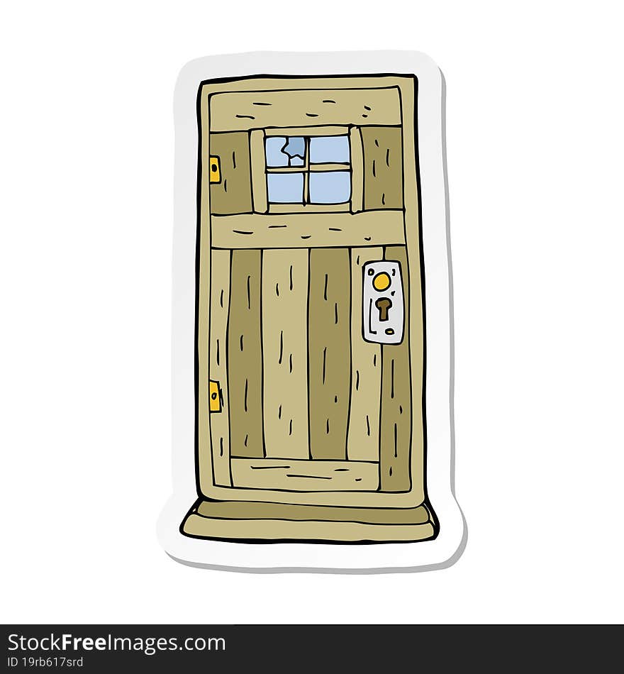 Sticker Of A Cartoon Old Wood Door