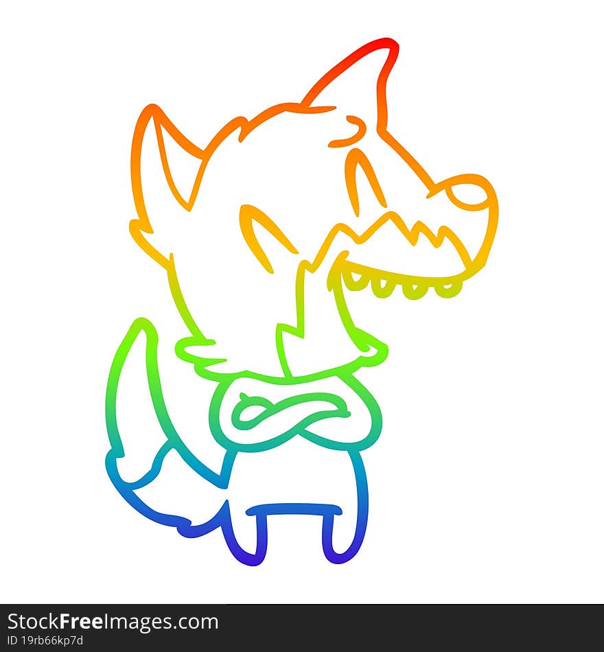 rainbow gradient line drawing of a laughing fox cartoon