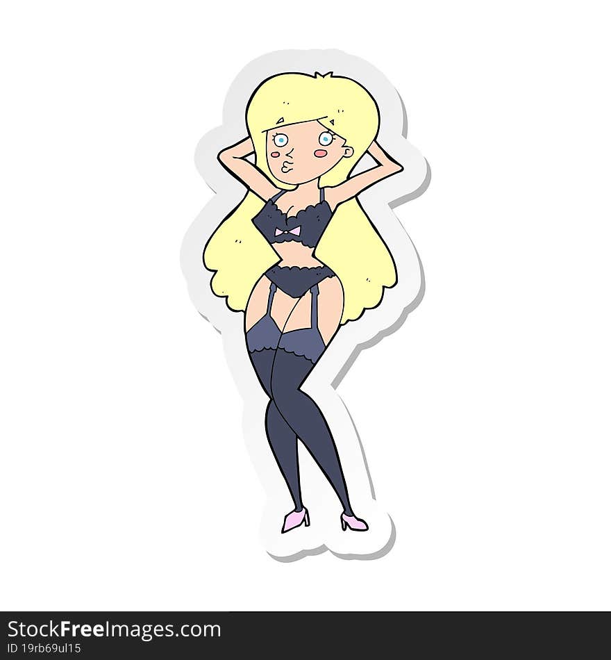 sticker of a cartoon woman in lingerie