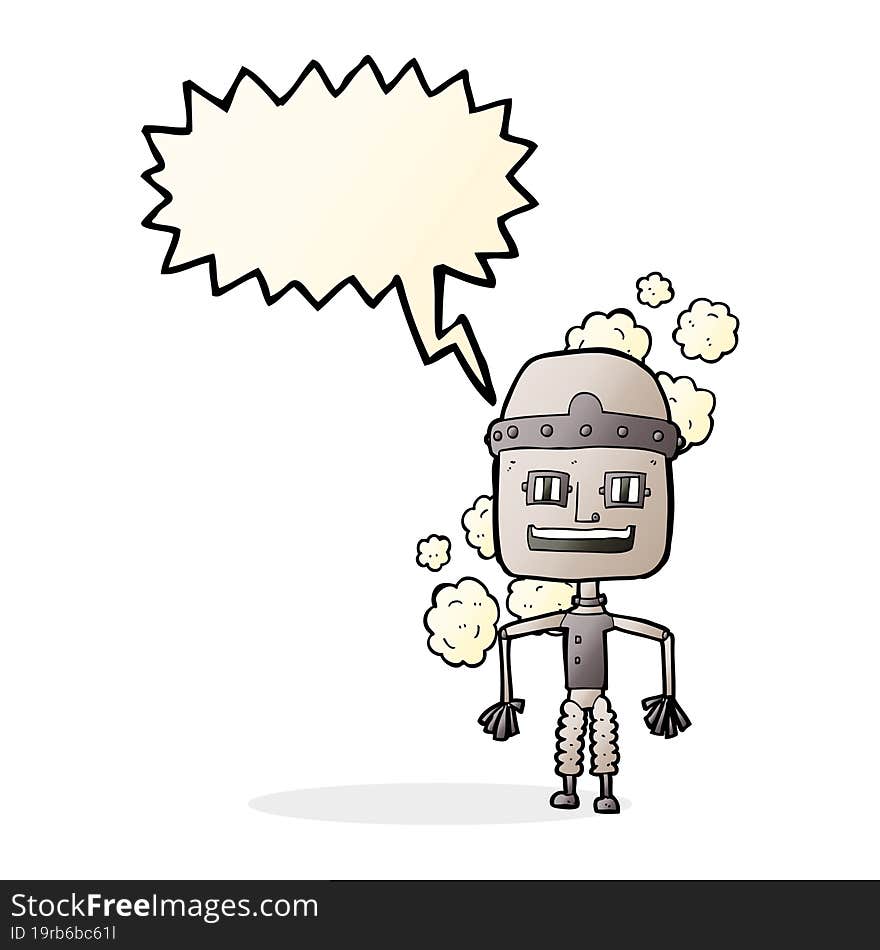 funny cartoon old robot with speech bubble