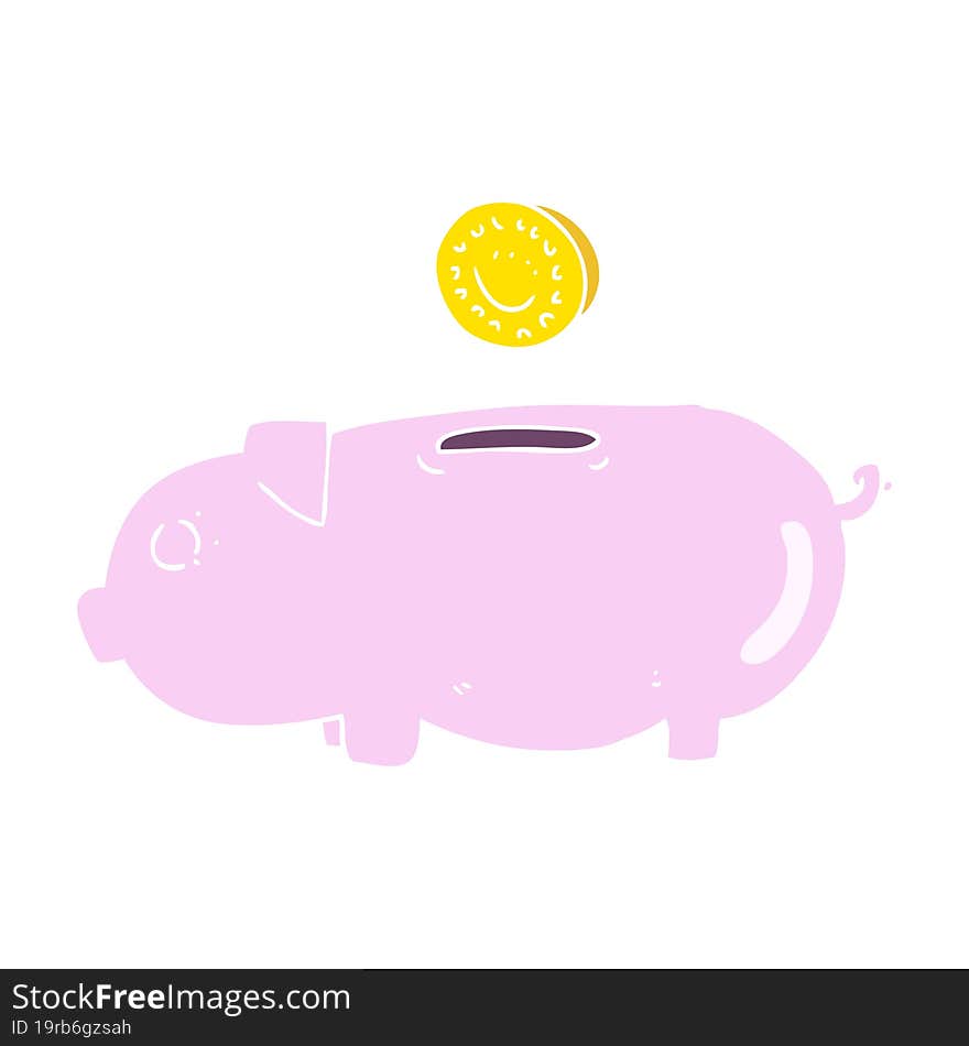 Flat Color Illustration Of A Cartoon Piggy Bank