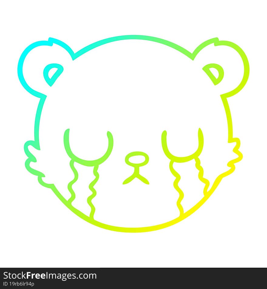 cold gradient line drawing of a cute cartoon teddy bear face crying