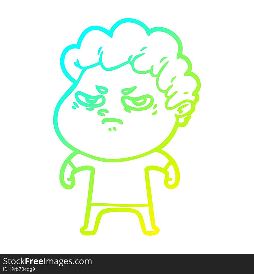 Cold Gradient Line Drawing Cartoon Angry Man