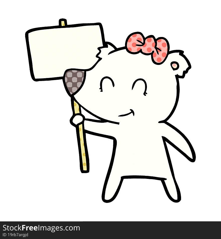 polar bear with protest sign cartoon. polar bear with protest sign cartoon