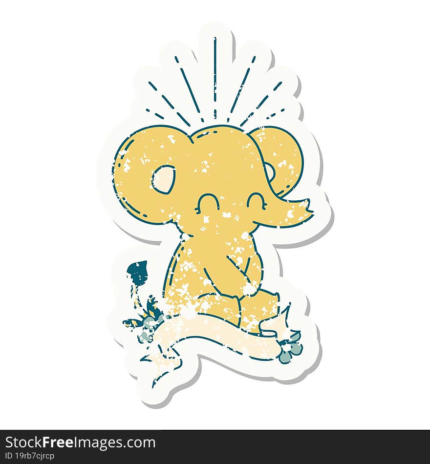 grunge sticker of tattoo style cute elephant