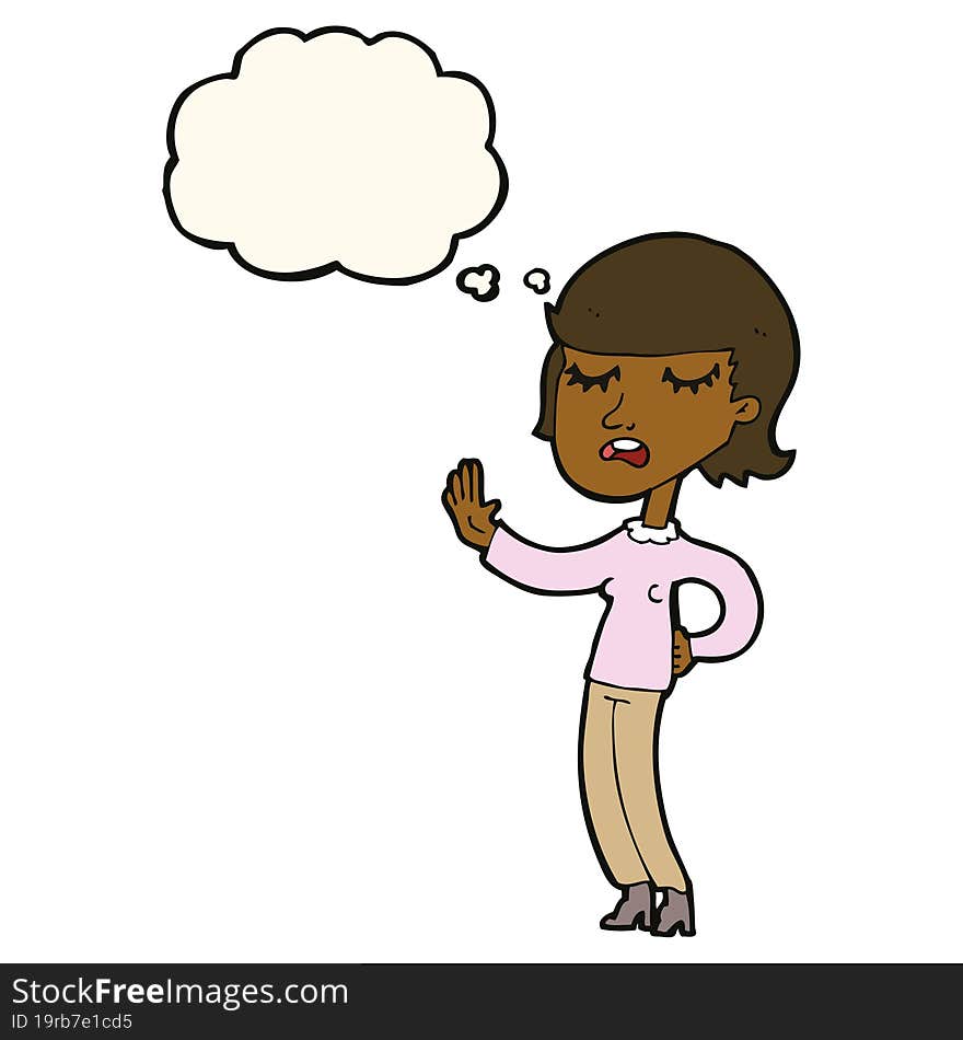 cartoon woman ignoring with thought bubble