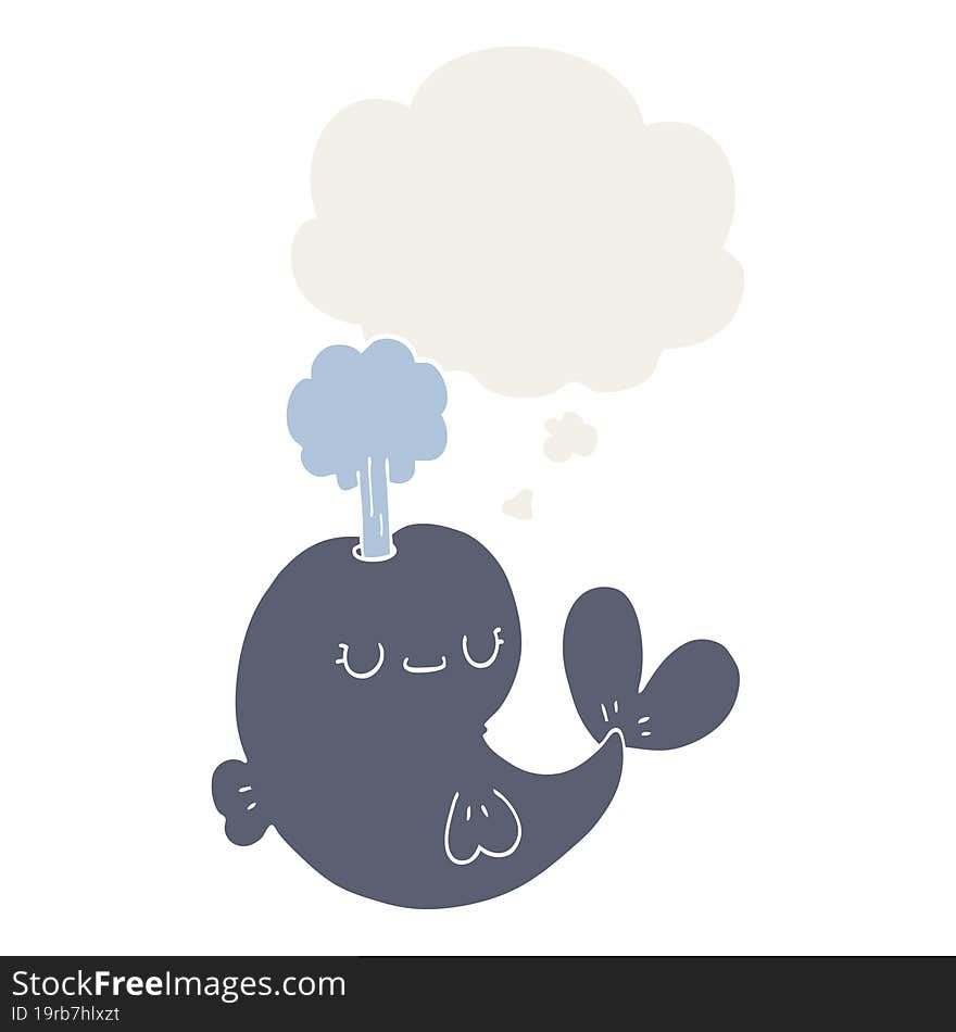 cute cartoon whale and thought bubble in retro style