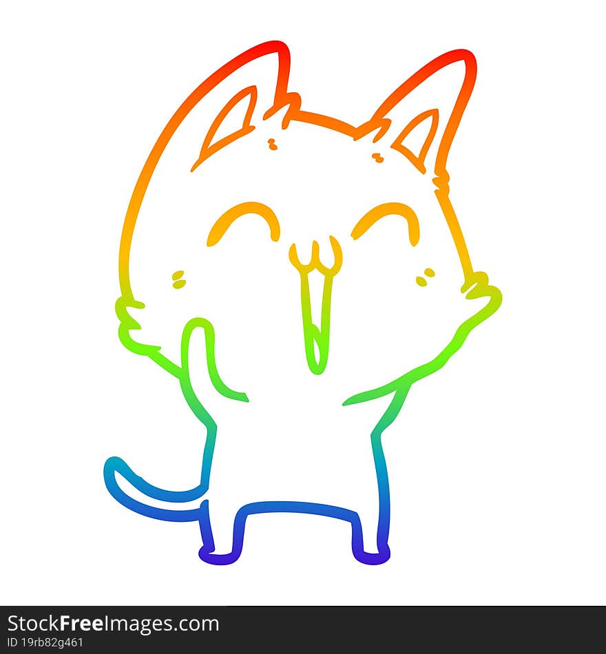 rainbow gradient line drawing of a happy cartoon cat