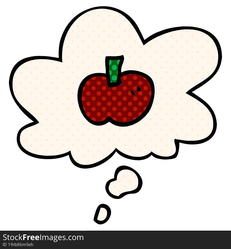 cartoon apple symbol with thought bubble in comic book style