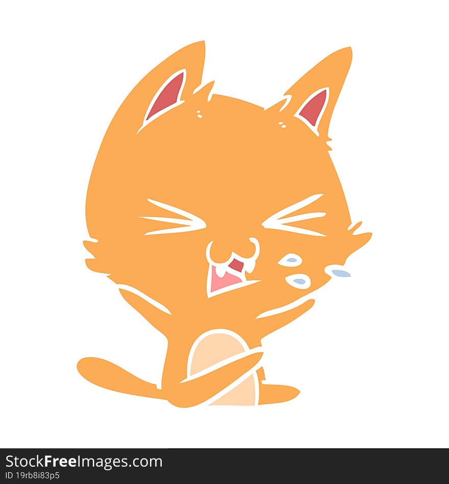 flat color style cartoon cat hissing