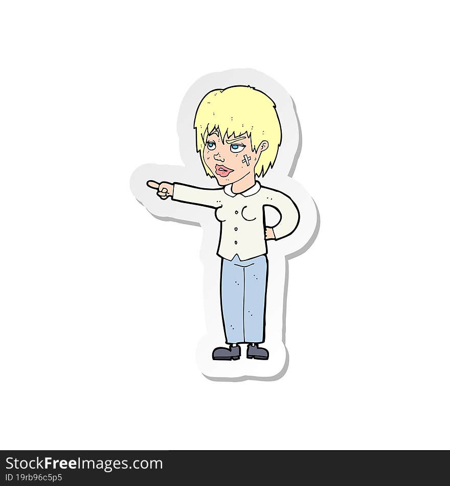 sticker of a cartoon woman pointing