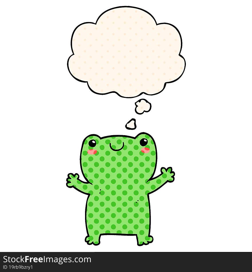 cute cartoon frog and thought bubble in comic book style