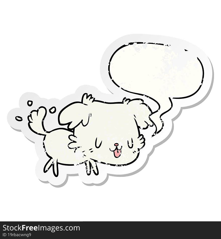 cute cartoon dog wagging tail and speech bubble distressed sticker