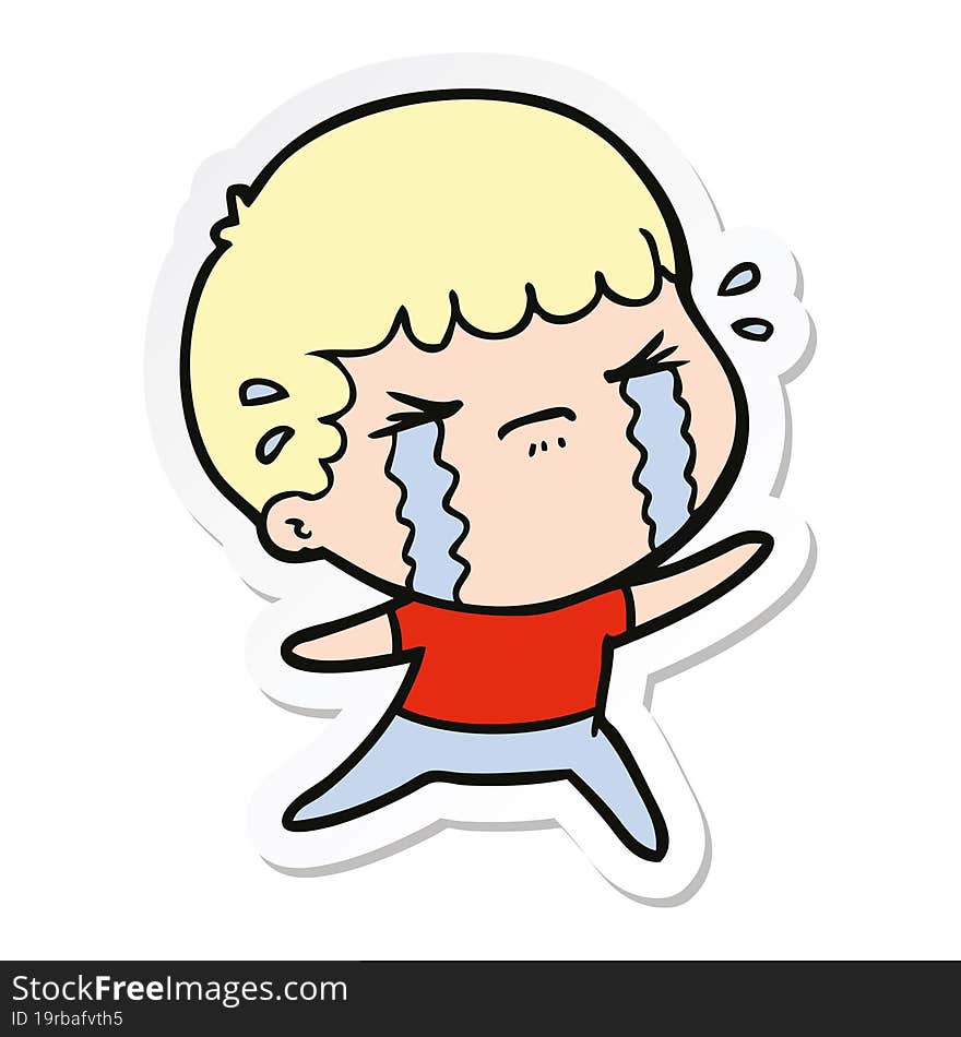 sticker of a cartoon man crying