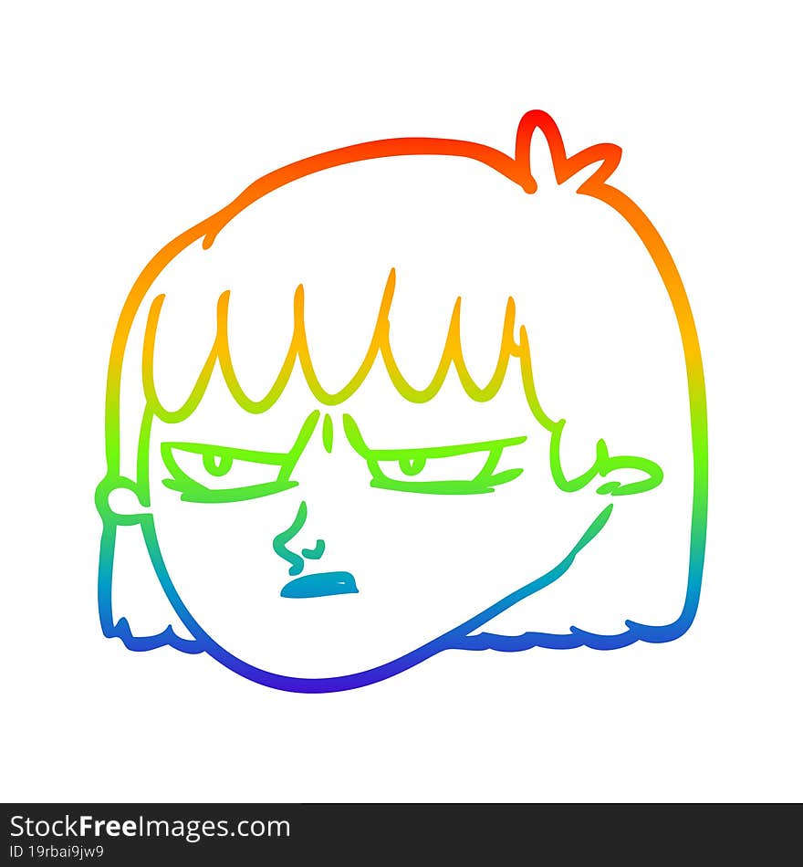 rainbow gradient line drawing of a angry woman