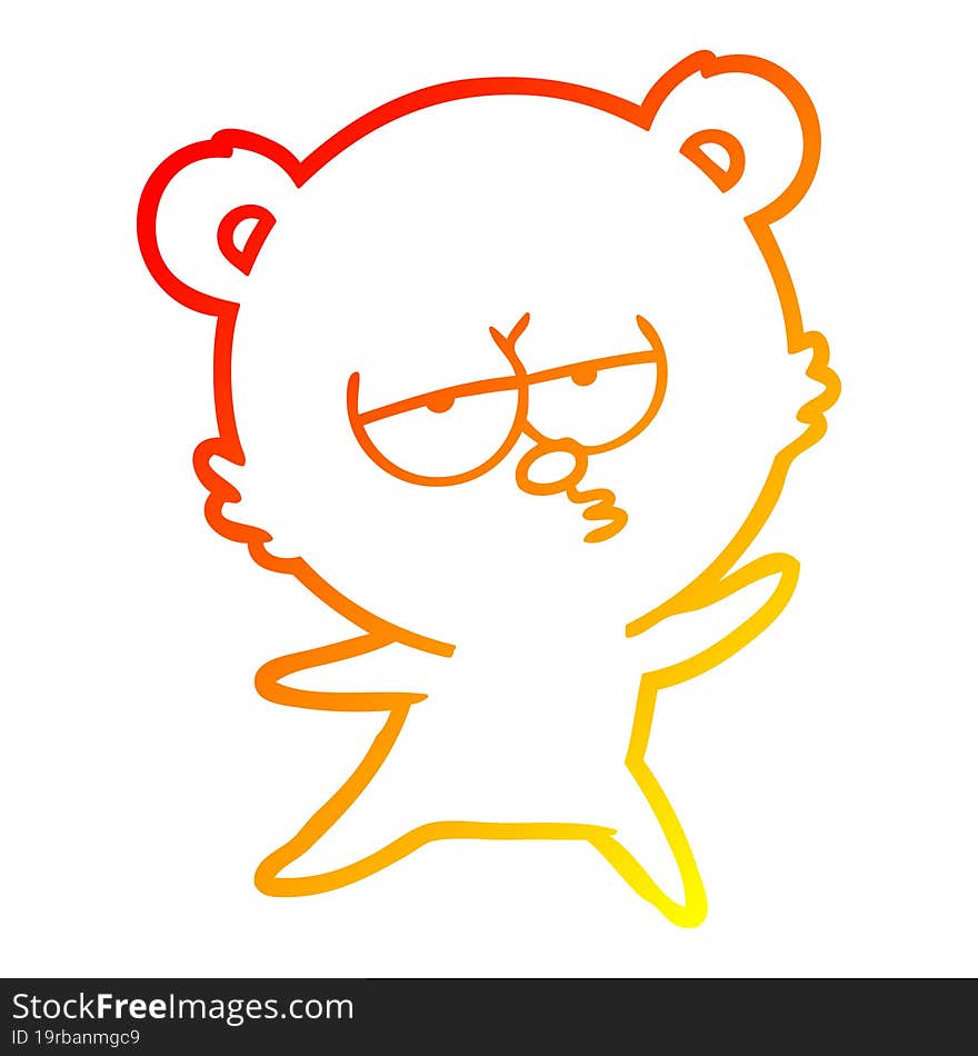 Warm Gradient Line Drawing Bored Bear Cartoon