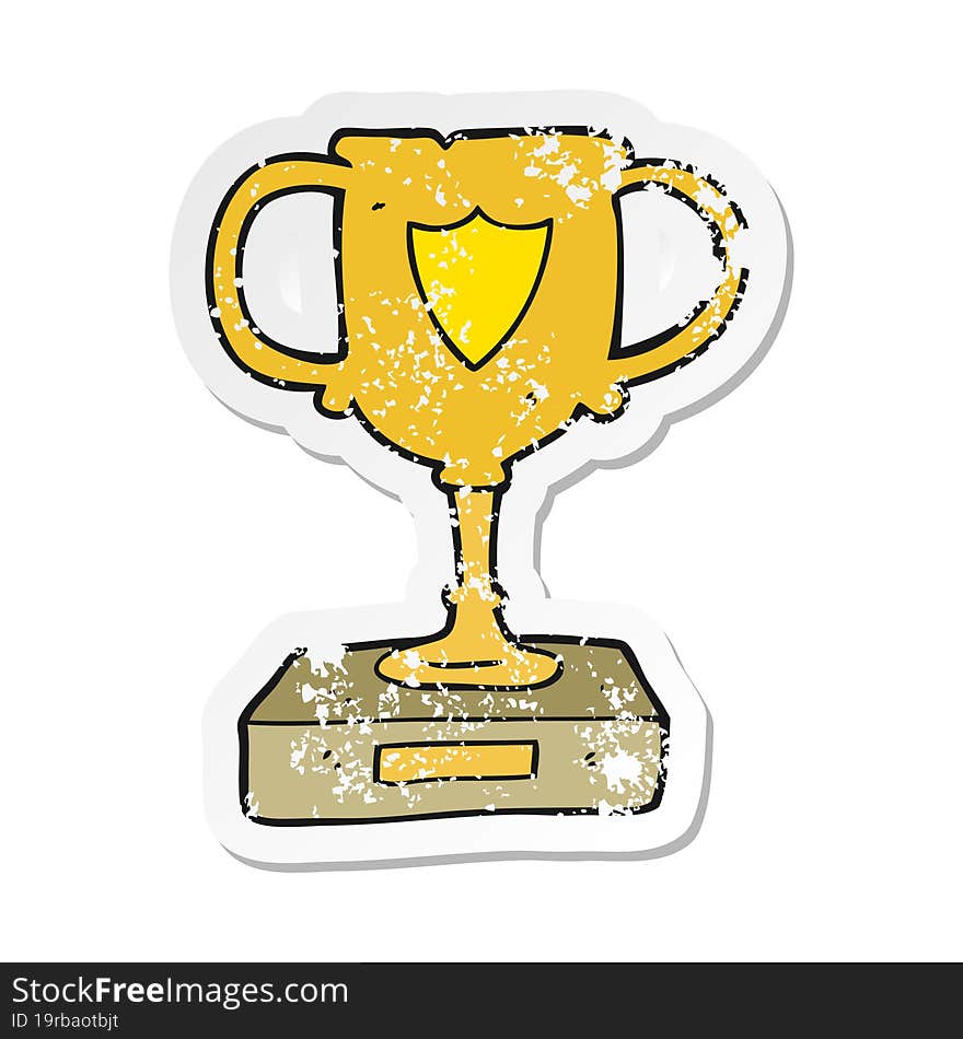 retro distressed sticker of a cartoon trophy