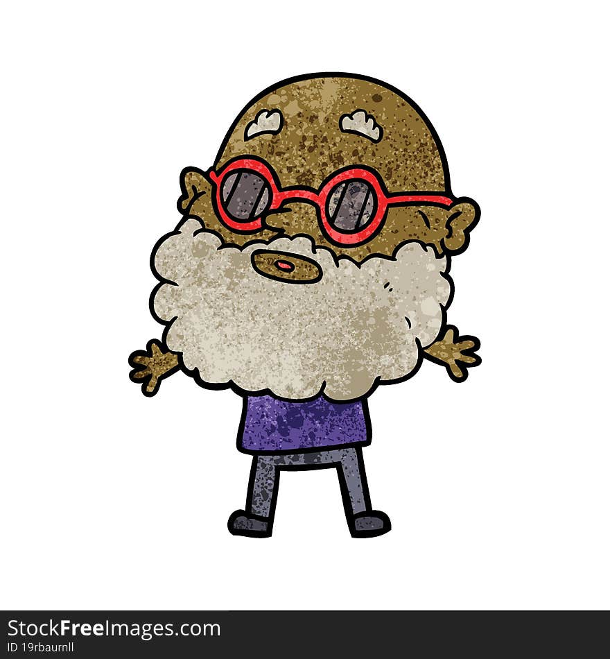 cartoon curious man with beard and sunglasses. cartoon curious man with beard and sunglasses