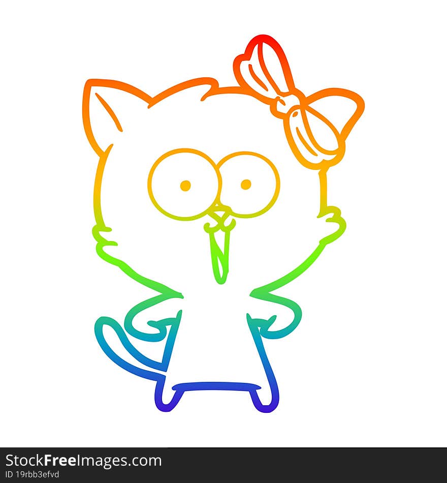 rainbow gradient line drawing of a cartoon cat