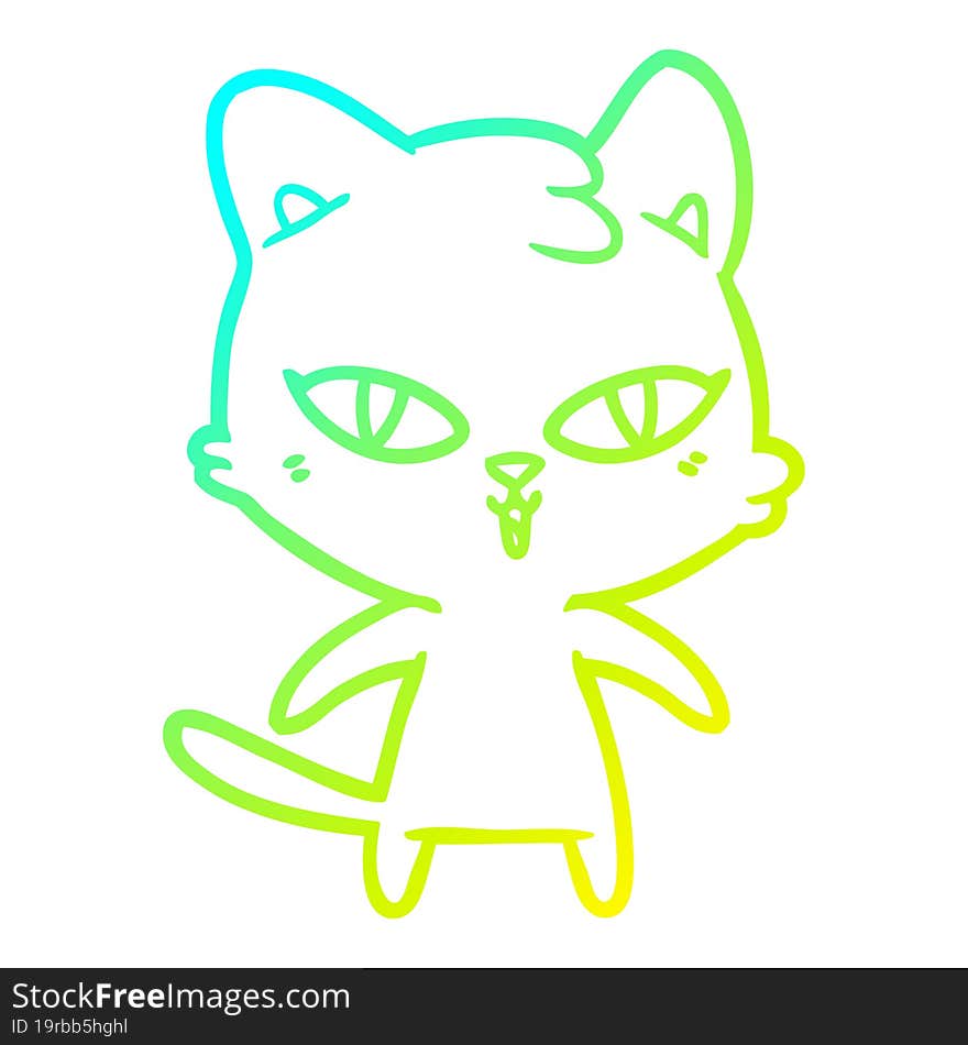 cold gradient line drawing of a cartoon cat