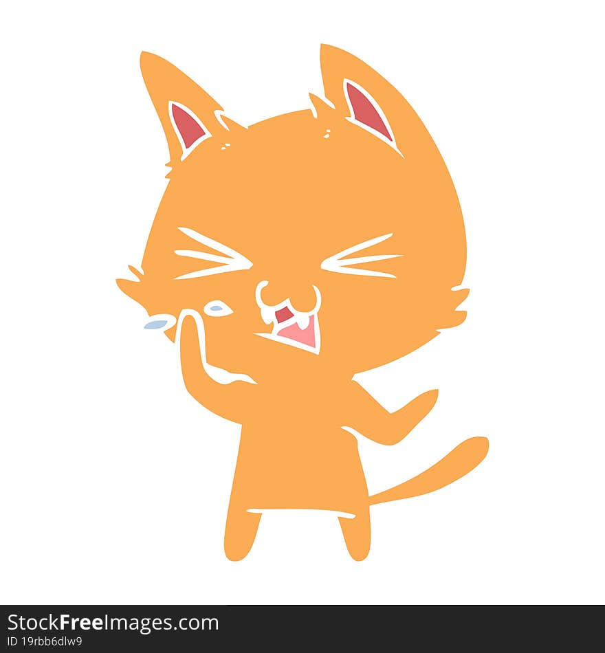 flat color style cartoon cat hissing