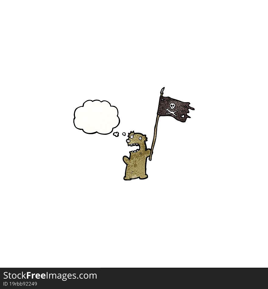 Cartoon Teddy Bear Waving Pirate Flag