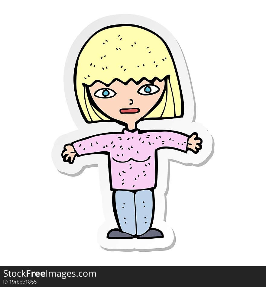 sticker of a cartoon woman with open arms